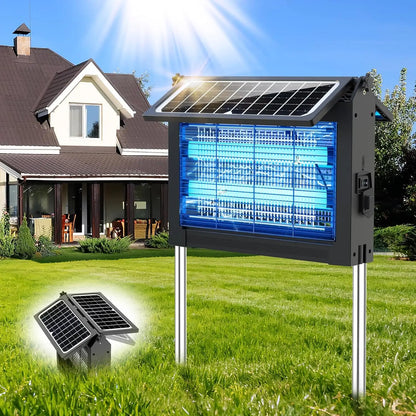 Solar Bug Zapper Outdoor, 4500V Electric Mosquito Zapper with Dual Solar Panels & USB Charging, Waterproof Fly Trap