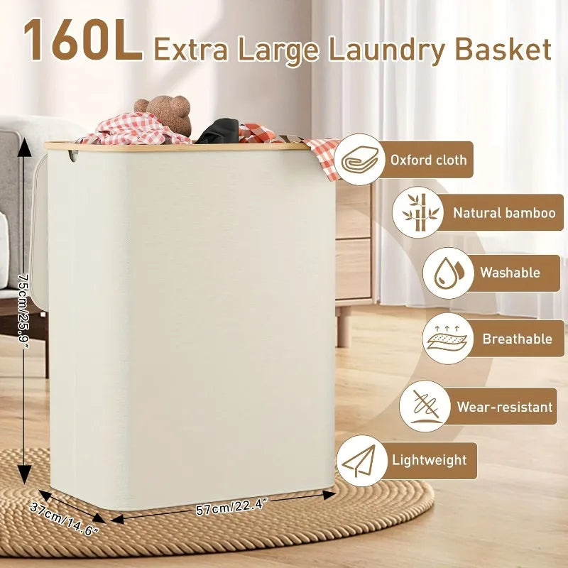 Extra Large Laundry Basket with Lid 3-Grids Inner Bags Laundry Hamper