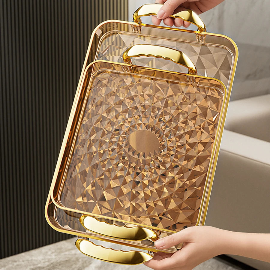 WORTHBUY Light Luxury Clear Serving Tray Plastic Fruit Dessert Tray