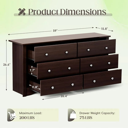 JUMMICO Dresser 6 Drawers Storage Design for Bedroom an Living Room.