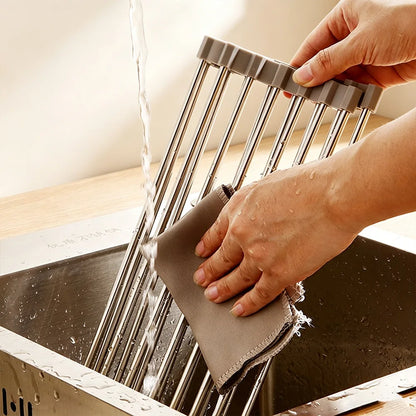 Over Sink Rollable Dish Drying Rack Foldable Stainless Steel Drain Mat