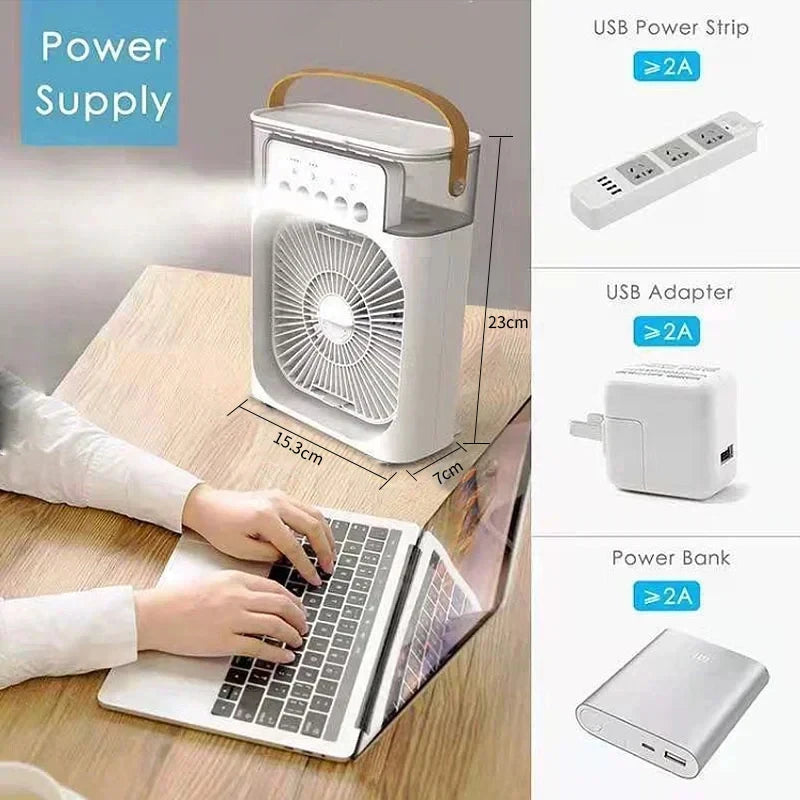3 In 1 New Fan Air Conditioner Household Small Air Cooler LED Night Light Portable Humidifier