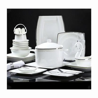 60-Piece Porcelain Set Light Luxury Silver Edge Dinner Set