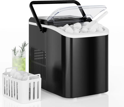 Portable Ice Maker, 26lbs/24H, 9 Cubes in 6 Mins, Self-Cleaning,