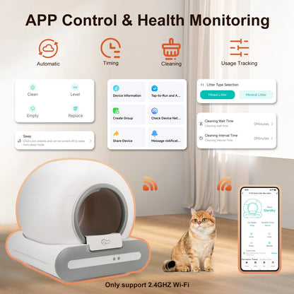 Self-Cleaning Cat Litter Box App Control, ONLY Supports Wi-Fi
