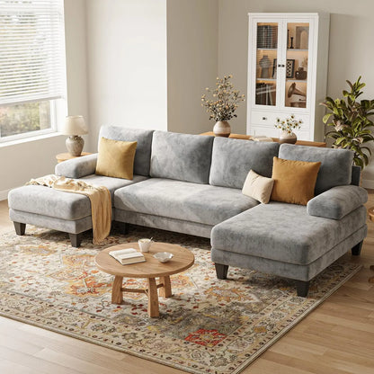 U-Shaped Sectional Sofa with Double Chaise Dark Grey Sectionals