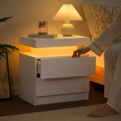 2 Cube Drawers End Table with RGB LED Lights