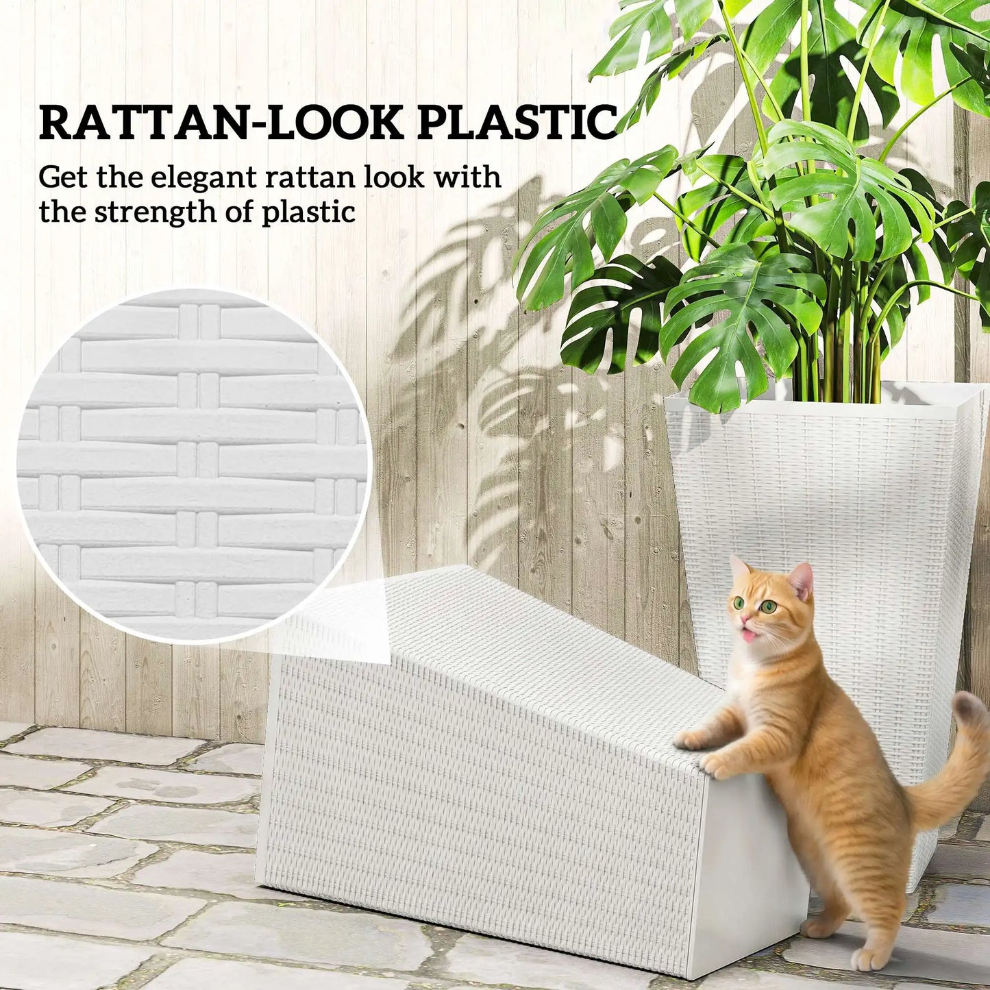 24 Inch Taper Planters with Drainage Holes, Rattan Decor Plant Pots, White