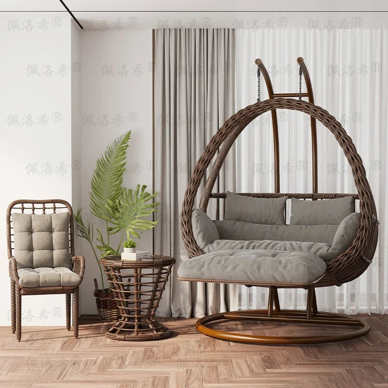 Hanging basket rattan courtyard double swing lazy chair