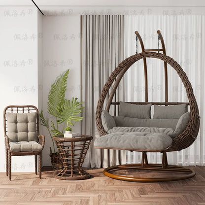 Hanging basket rattan courtyard double swing lazy chair