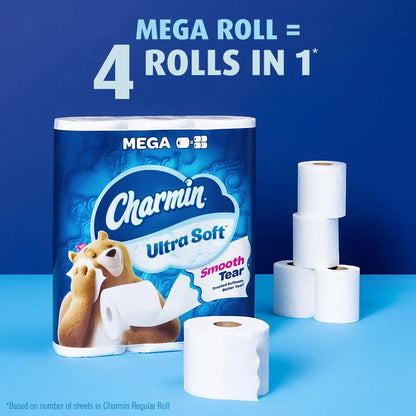Ultra Soft Toilet Paper 6 Mega Rolls, Gentle and Absorbent.