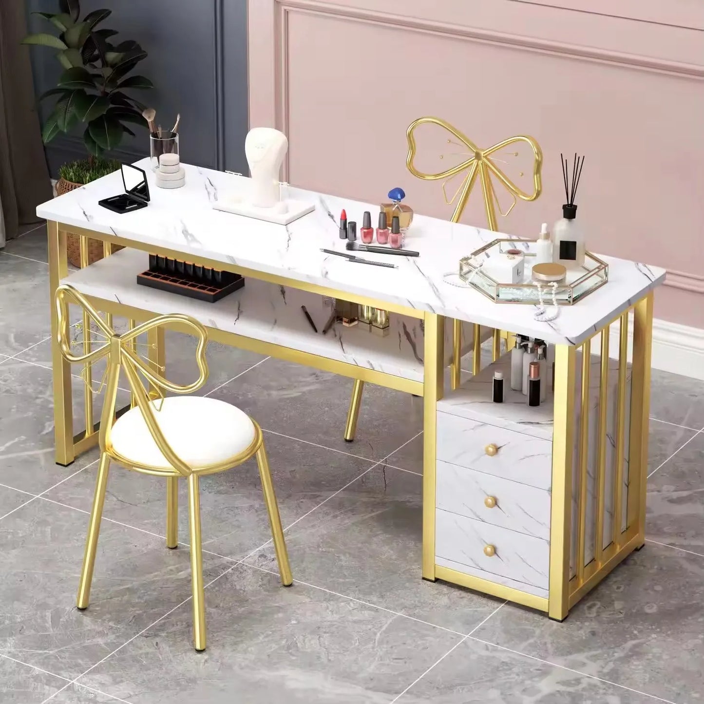 Hot Manicure Table with Metal Frame Nail Salon Station Beauty Storage Organizer for Nail Art Supplies and Tools