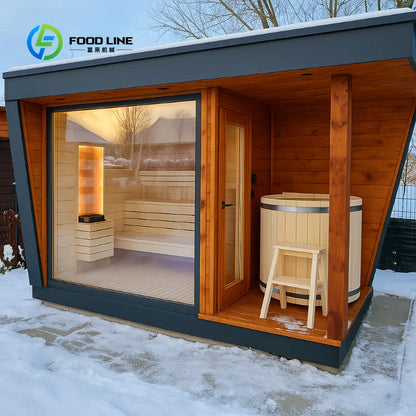 Outdoor Square Traditional Sauna Room Steam Hot Tub Combo