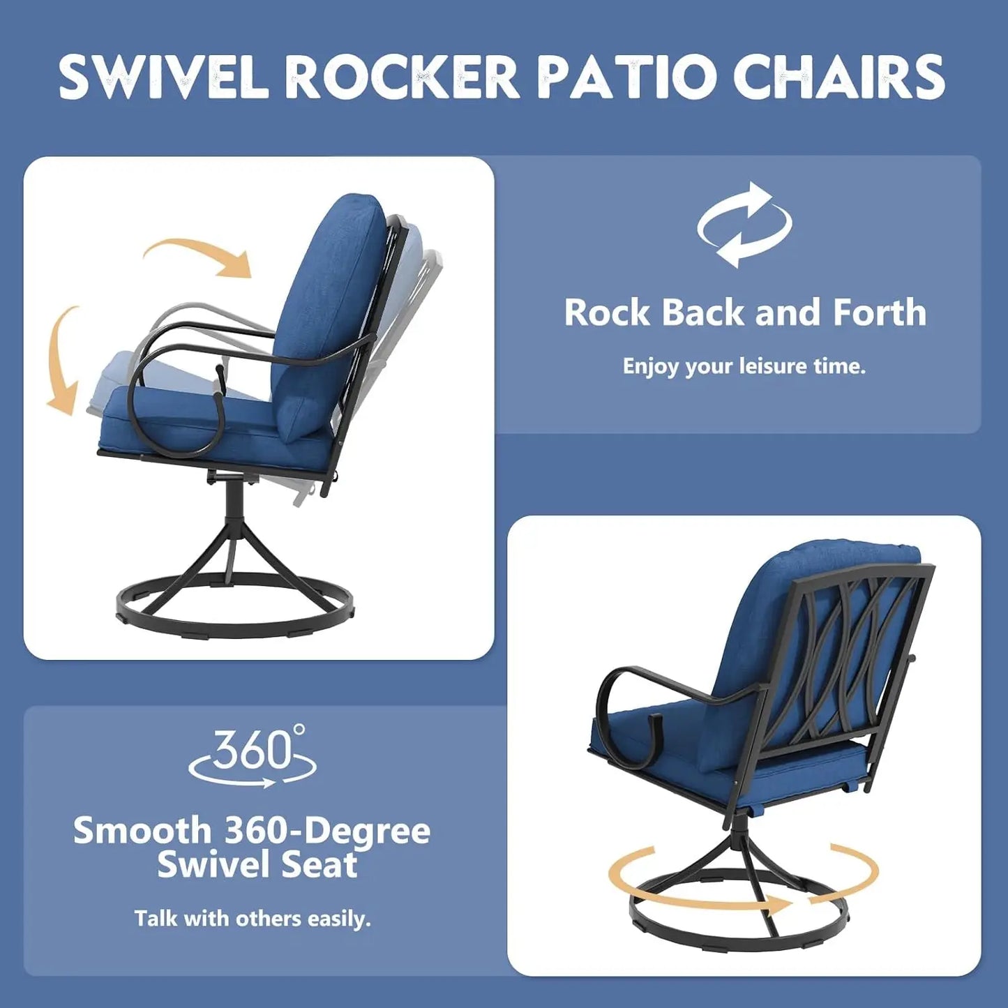 Metal Swivel Patio Chairs Set 2 Thickened Cushion Rocker Outdoor