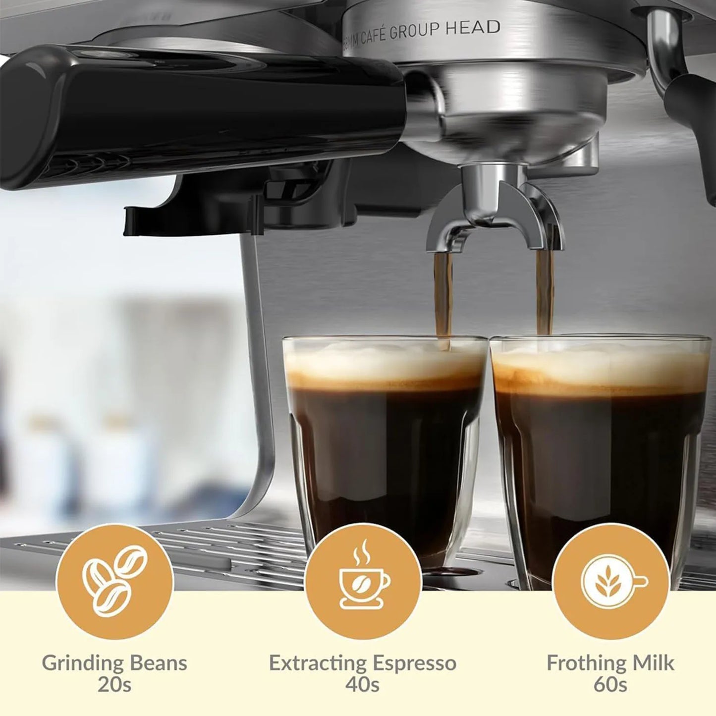 Semi-Automatic Espresso Maker with Grinder for Latte Cappuccino
