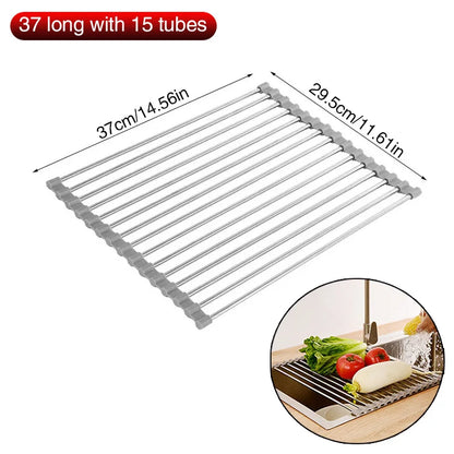 Over Sink Rollable Dish Drying Rack Foldable Stainless Steel Drain Mat