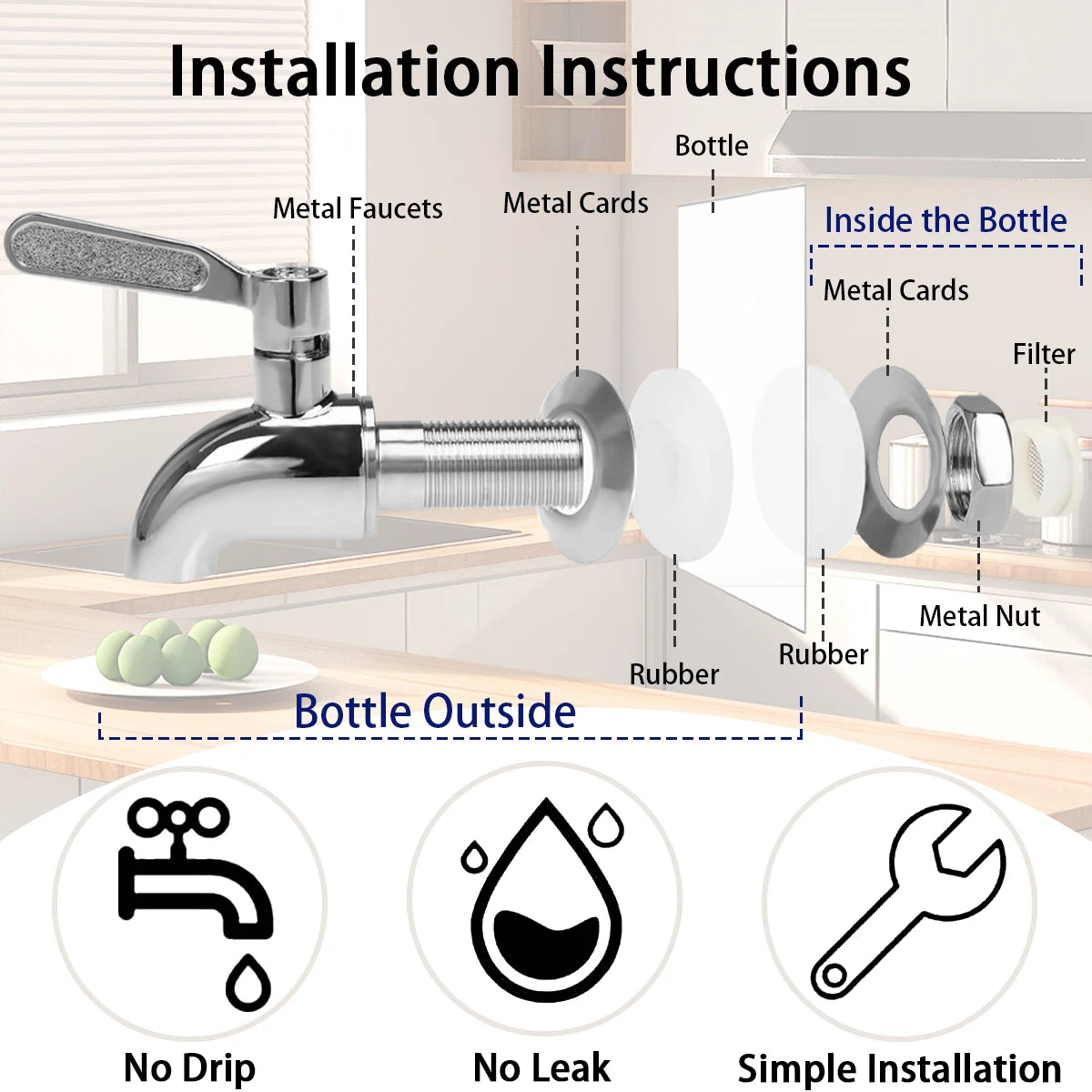 Drink Dispenser 2 Packs 1 Gallon Glass with Stand and Stainless-Steel Faucet Party