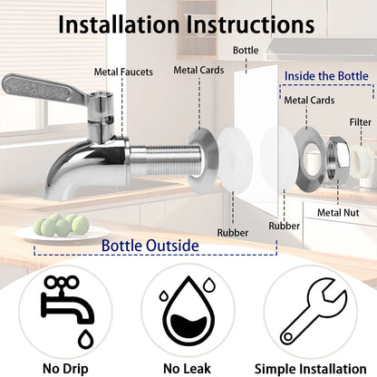 Drink Dispenser 2 Packs 1 Gallon Glass with Stand and Stainless-Steel Faucet Party