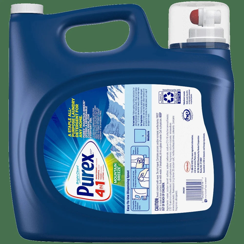 Liquid Laundry Detergent Mountain Breeze 250oz 192 Loads Stain Fighting Bright Clean