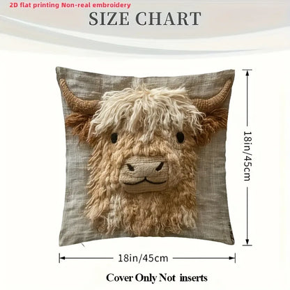 Cute Highland Cow Design 2D Flat-Printed Pillow Cover