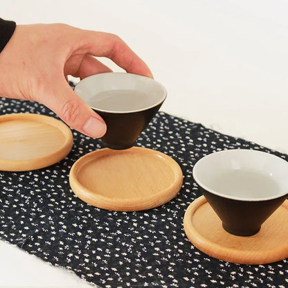 Wood Coaster Round Square Beech Wood Cup Mat Durable Heat Resistant Pad Placemats 8.8cm/3.46in