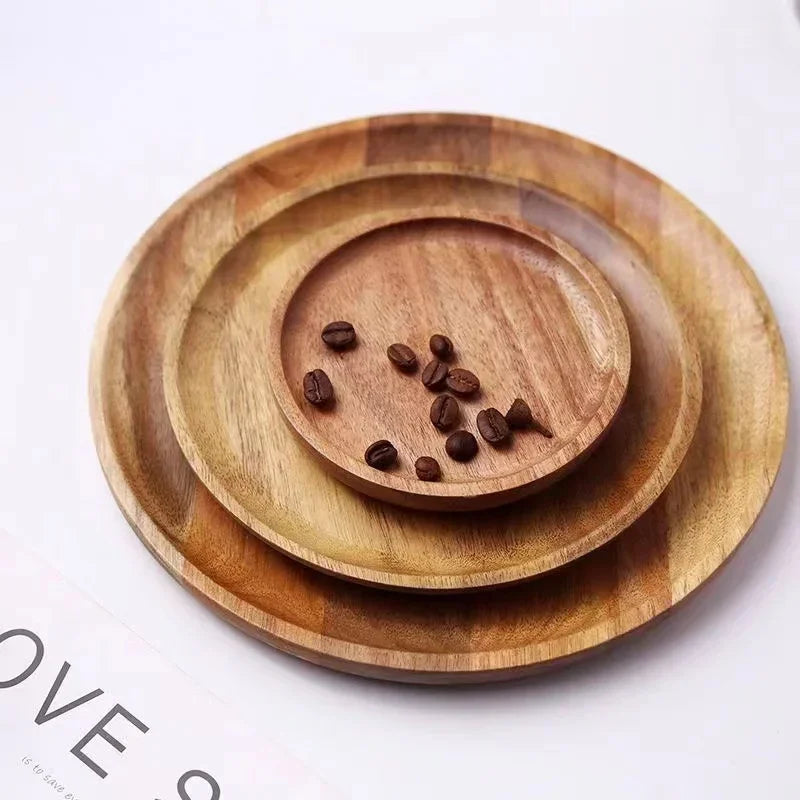 Dish10/15/20/25cm Wooden Round Serving Platter Tray