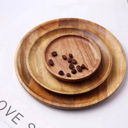 Dish10/15/20/25cm Wooden Round Serving Platter Tray