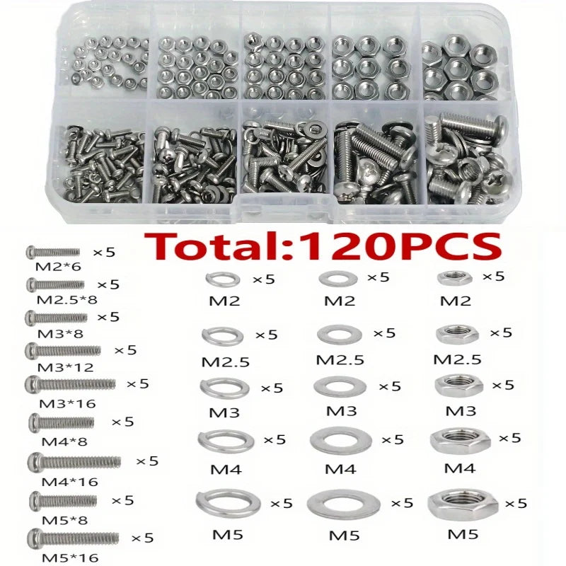 Hex Nuts and Bolt Set - 320 pieces/120 pieces, durable M2 - M5 metric size, universal hardware kit