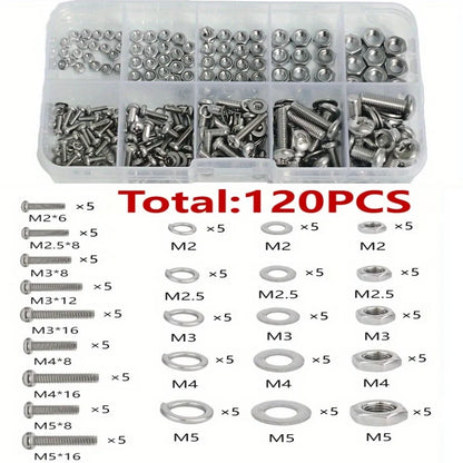 Hex Nuts and Bolt Set - 320 pieces/120 pieces, durable M2 - M5 metric size, universal hardware kit