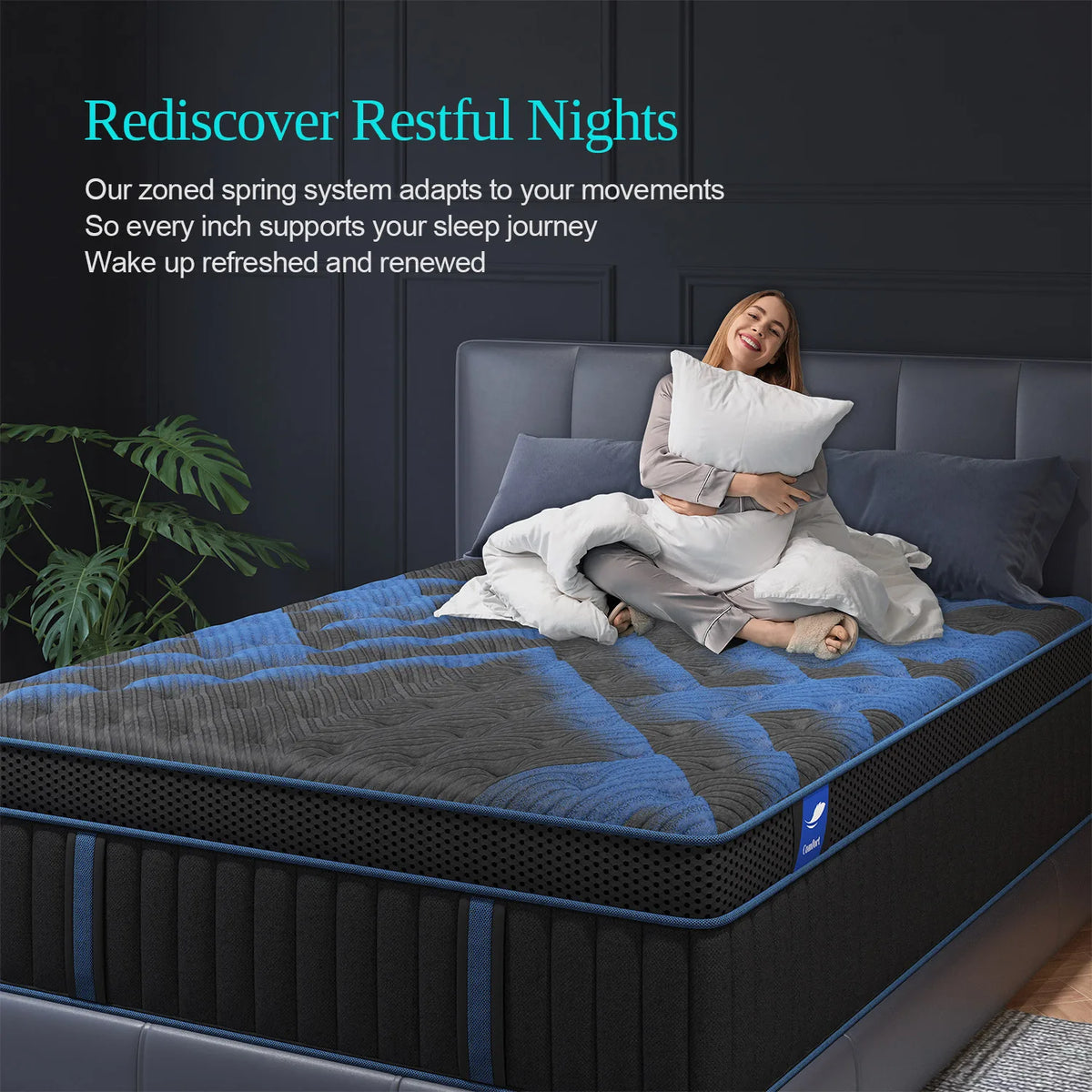 12"Gel Memory Foam Hybrid Pocket Spring Mattress in A Box, Medium Firm Motion Isolation