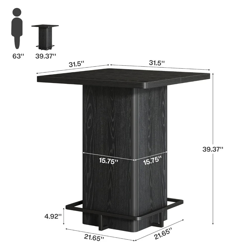 Bar Table, 39.37" High Square Pub Table for Small Bars.