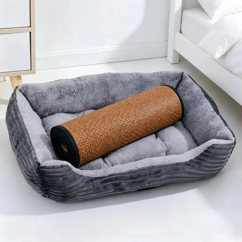 2-Piece Set of All-Season Pet Supplies, Corduroy Dog Bed and Cat Bed with Cooling Mat