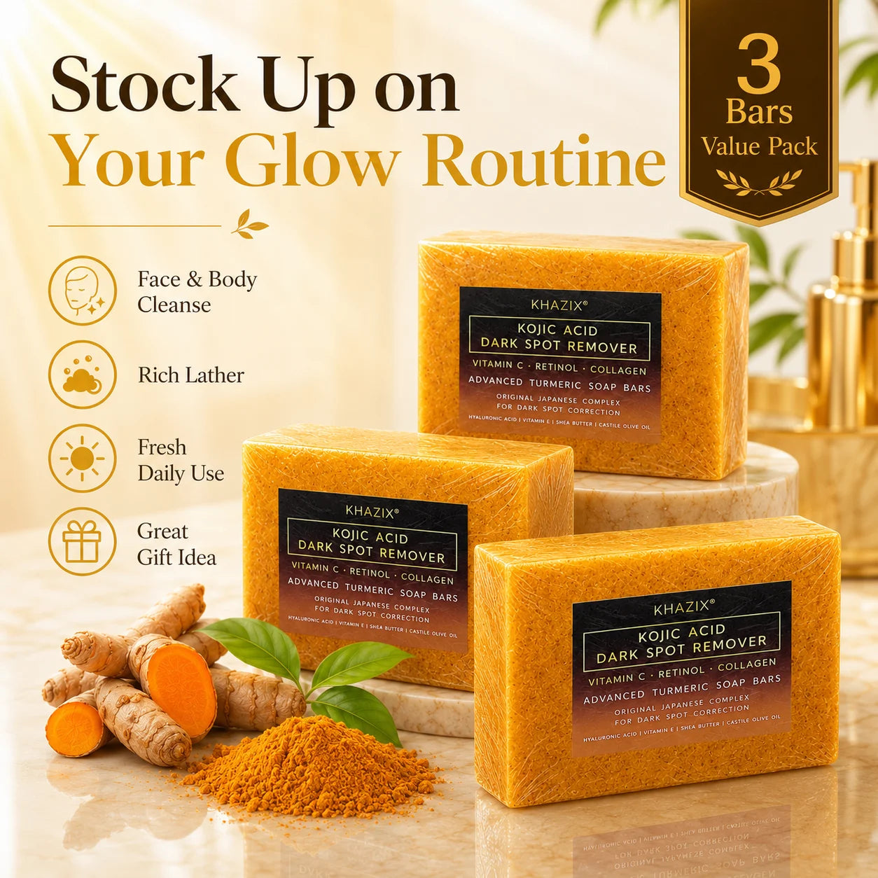 Turmeric Acid Face & Body Soap, Gentle Cleansing with Shea Butter, Retinol and Vitamin E