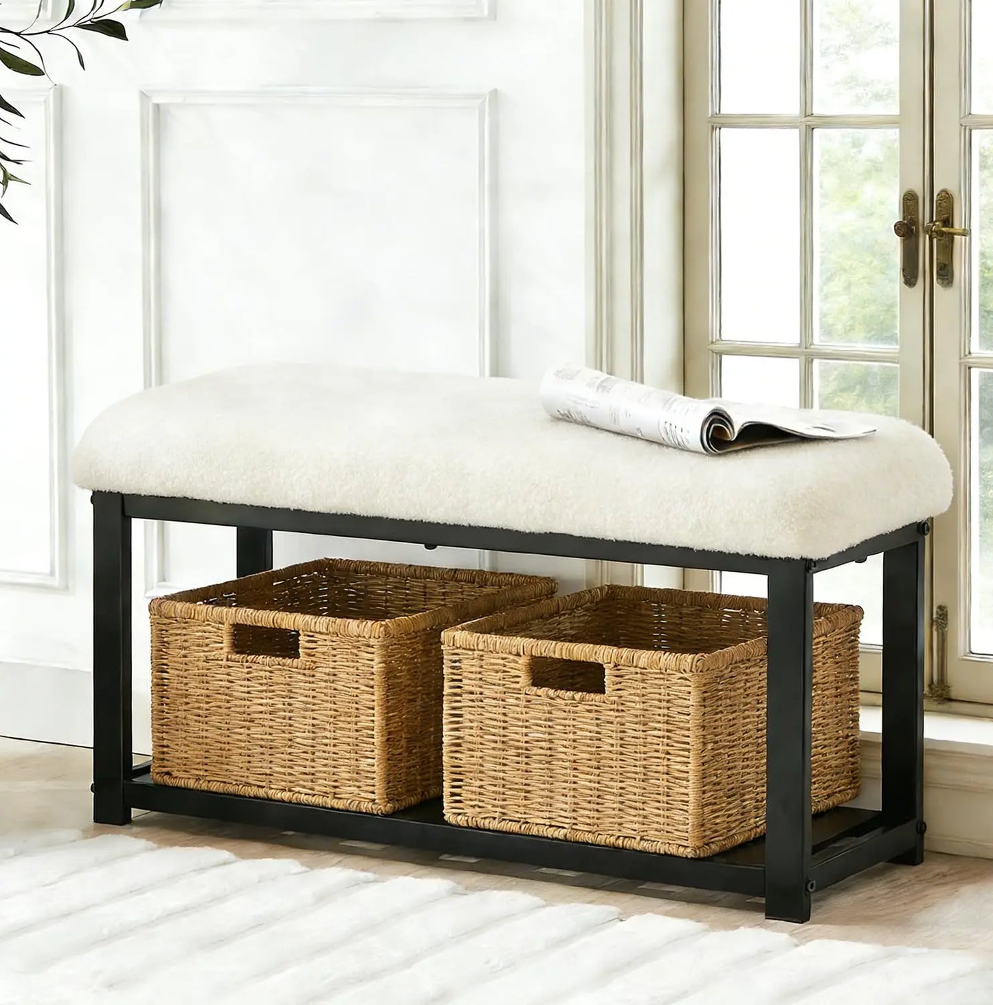 Shoe Storage entryway Bench with seat cushion Flip Drawers & Lift Top Storage Box,3-Tier Short Shoe
