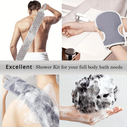 Exfoliating Body Scrubber Set - Includes Back Scrubber, Bath Glove And Shower Bath Sponge Loofah