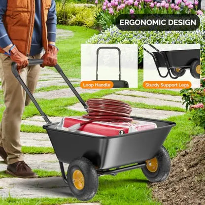 Wheelbarrow, Plastic and Steel Wheel Barrel, Garden Cart for Lawn