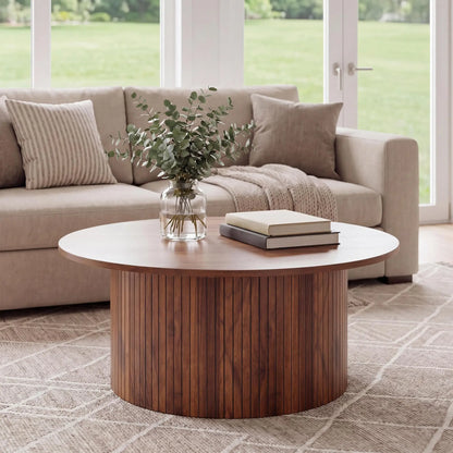 Modern Fluted Drum Coffee Table Round Accent Center Table
