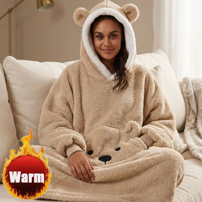 1PC Extra Long Sleeve Wearable Blanket Hoodie Solid Color Thick Warm Unisex Oversized Lazy blanket
