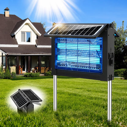 Solar Bug Zapper Outdoor, 4500V Electric Mosquito Zapper with Dual Solar Panels & USB Charging, Waterproof Fly Trap