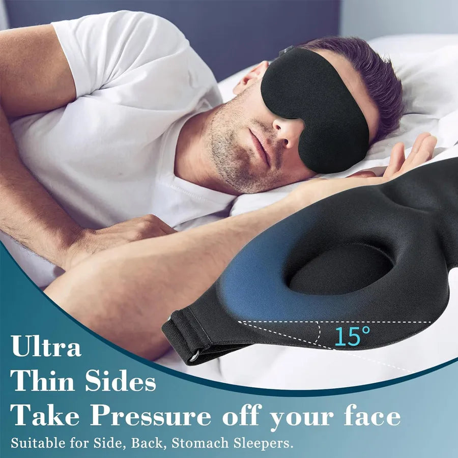 Unisex 3D Contoured Sleep Mask, Groove Molded Design Memory Foam Light Blocking Eye mask