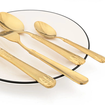 4Pcs Set Gold Wheat Ears Pattern Dinnerware 304 Stainless Steel Tableware