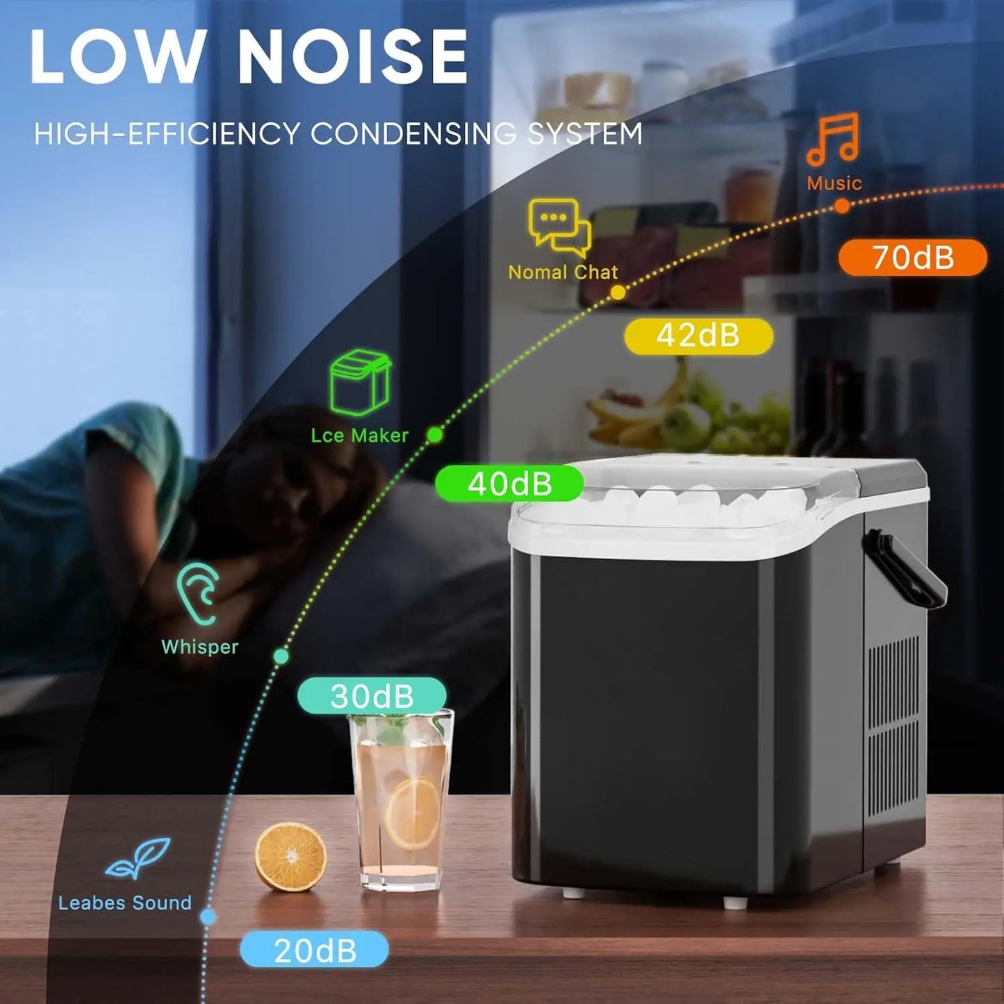 Portable Ice Maker, 26lbs/24H, 9 Cubes in 6 Mins, Self-Cleaning,