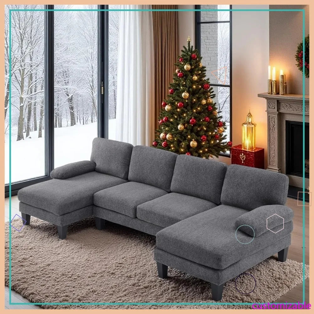 U-Shaped Sectional Sofa with Two Chaise, Chenille Fabric