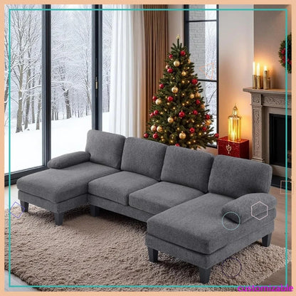 U-Shaped Sectional Sofa with Two Chaise, Chenille Fabric