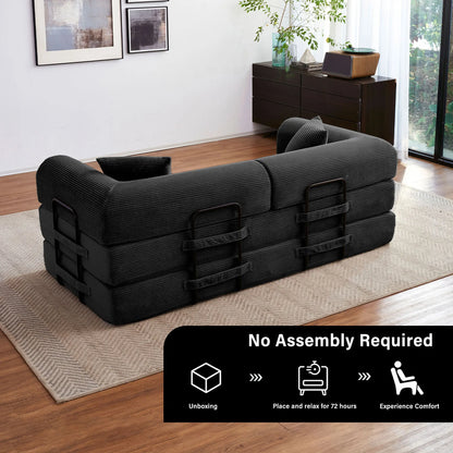 Couch Foldable Convertible Futon Sleeper Sofa Bed Floor Lounge with L-Shaped Armrests