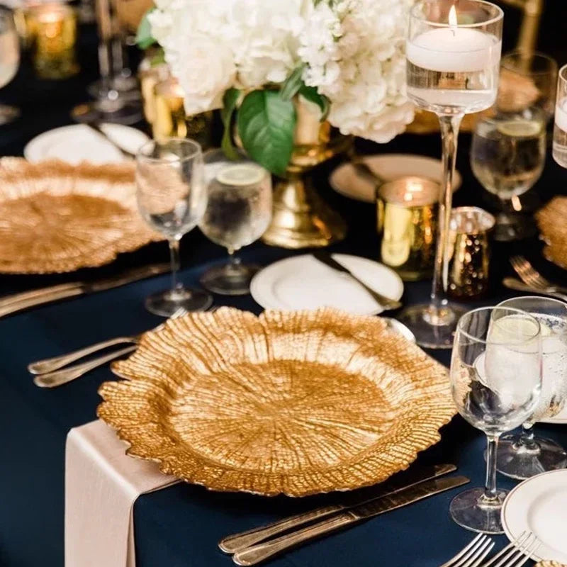 13" Gold Plates Chargers with Flora Reef Plastic for Dinner Wedding Party Decoration