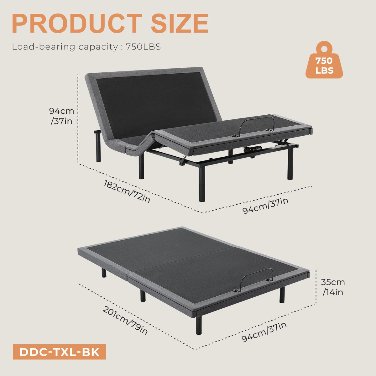 Electric Queen Size Bed Ergonomic Adjustable Bed Frame with Wireless Remote Zero Gravity Bed with 2 USB Ports
