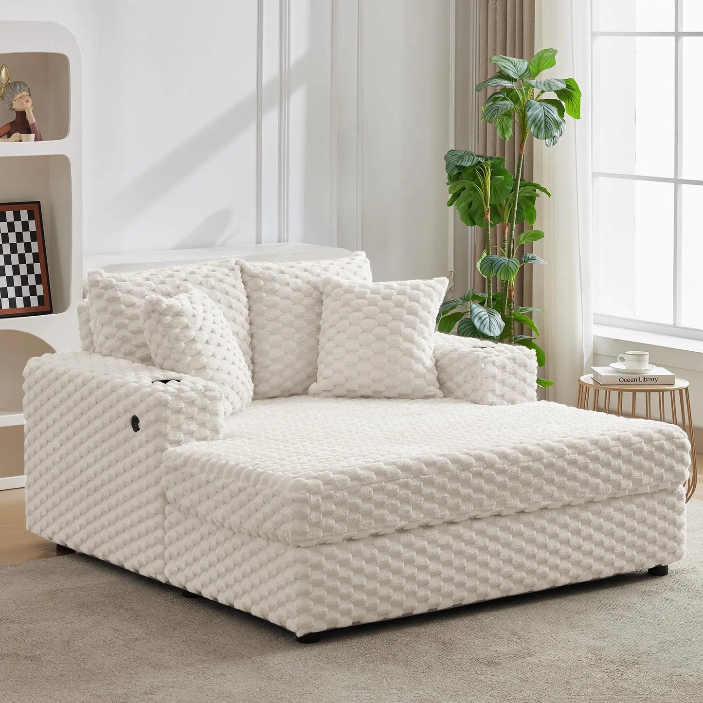 Oversized Chaise Lounge Chair Indoor, Modern Upholstered Cozy with Throw Pillows and Armrests
