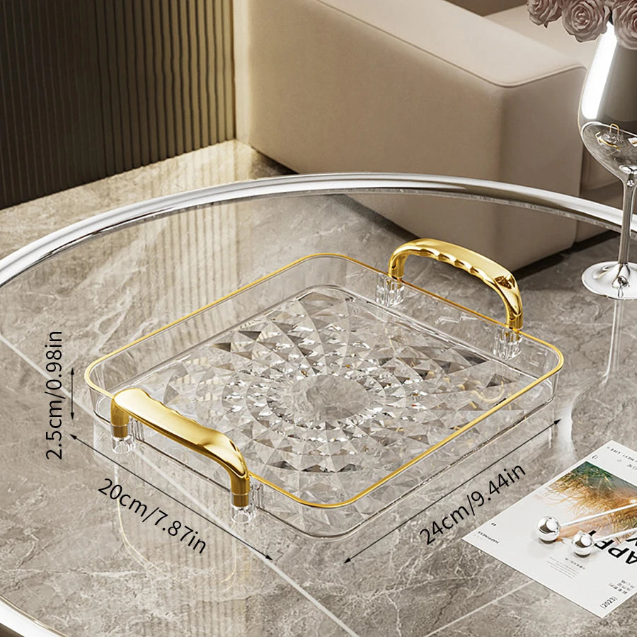 WORTHBUY Light Luxury Clear Serving Tray Plastic Fruit Dessert Tray