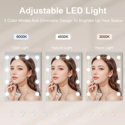 Modern White Dressing Table Stool Set with 3-Color Adjustable LED Light Mirror 4 Drawers.